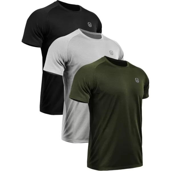 imageNELEUS Mens Dry Fit Mesh Athletic Shirts5033 3 Pack Black grey olive Green