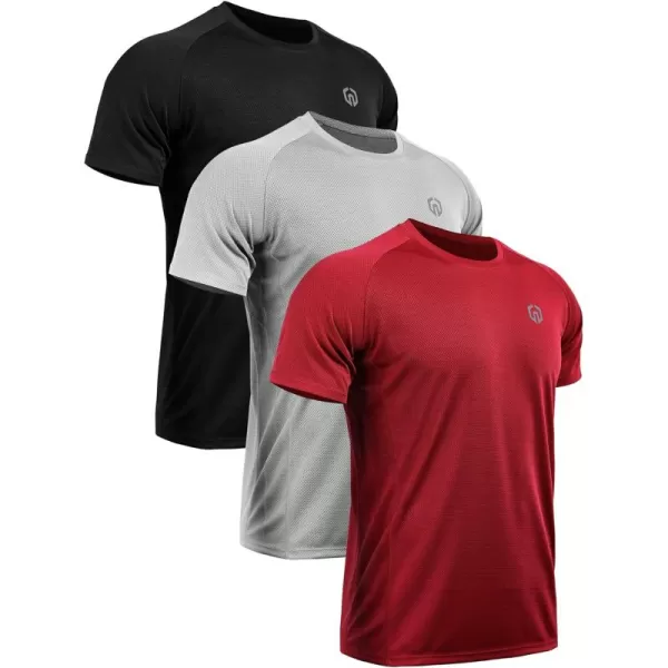 imageNELEUS Mens Dry Fit Mesh Athletic Shirts5033 3 Pack Black grey red