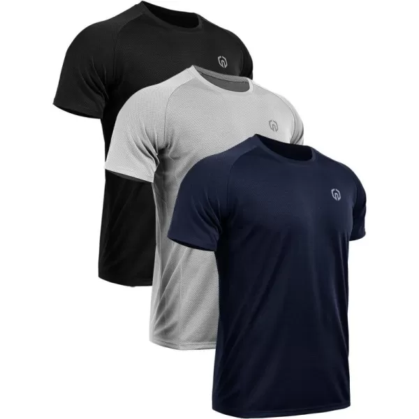 imageNELEUS Mens Dry Fit Mesh Athletic Shirts5033 3 Packblack grey navy Blue