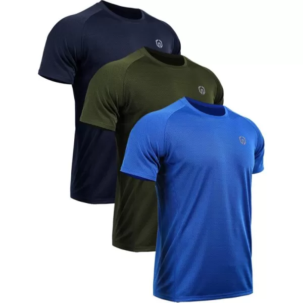 imageNELEUS Mens Dry Fit Mesh Athletic Shirts5033 3 Packblue olive Green navy Blue