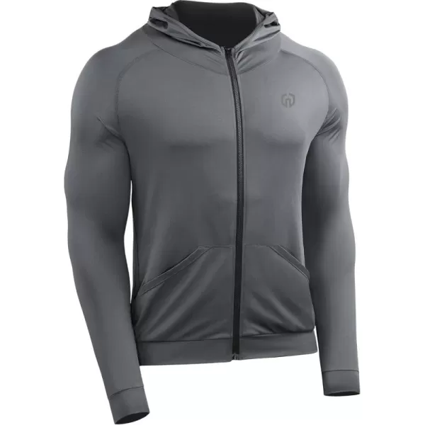 imageNELEUS Mens FullZip Athletic Jacket with Hoodies Workout Long Sleeve Fishing Hiking Performance Shirt5901 Pack of 1 Grey