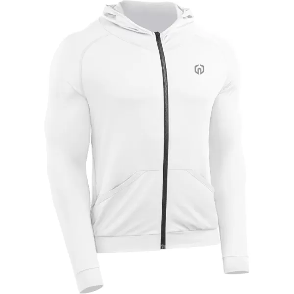 imageNELEUS Mens FullZip Athletic Jacket with Hoodies Workout Long Sleeve Fishing Hiking Performance Shirt5901 Pack of 1 White