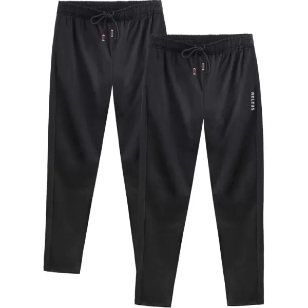 imageNELEUS Mens Workout Athletic Running Tapered Pants7006 2 Pack Black