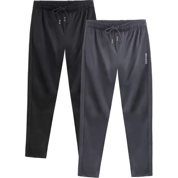 imageNELEUS Mens Workout Athletic Running Tapered Pants7006 2 Pack Black grey