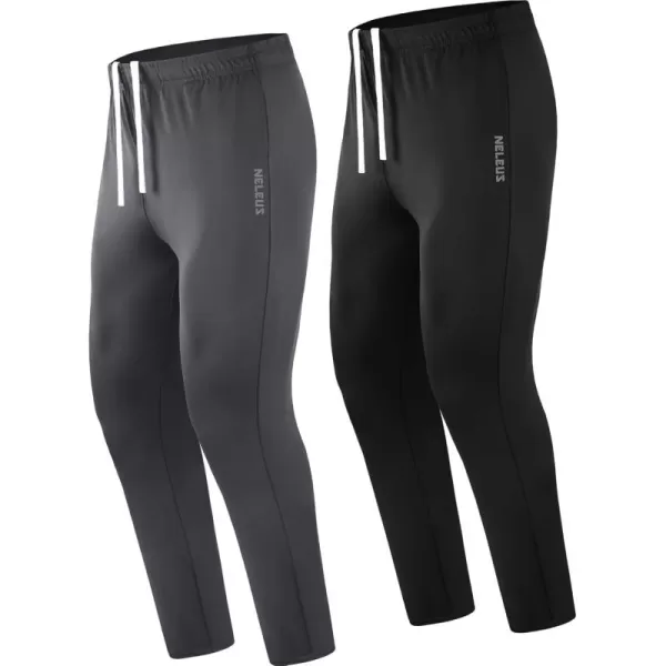 imageNELEUS Mens Workout Athletic Running Tapered Pants7016 BlackGrey 2 Pack