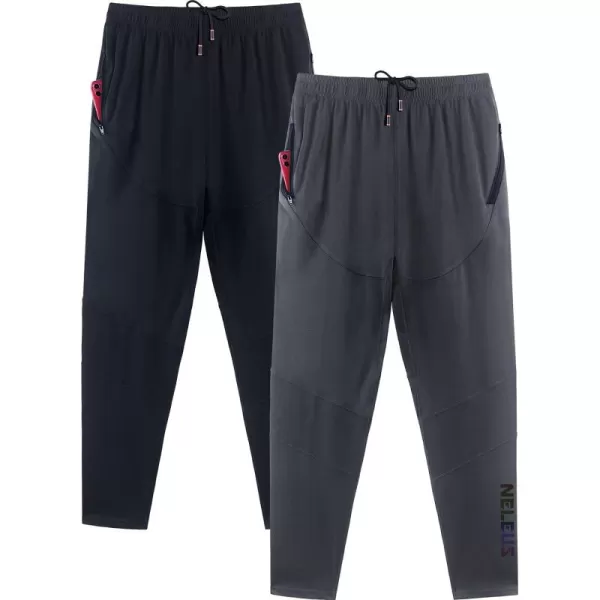 imageNELEUS Mens Workout Athletic Running Tapered Pants7018 BlackGrey 2 Pack