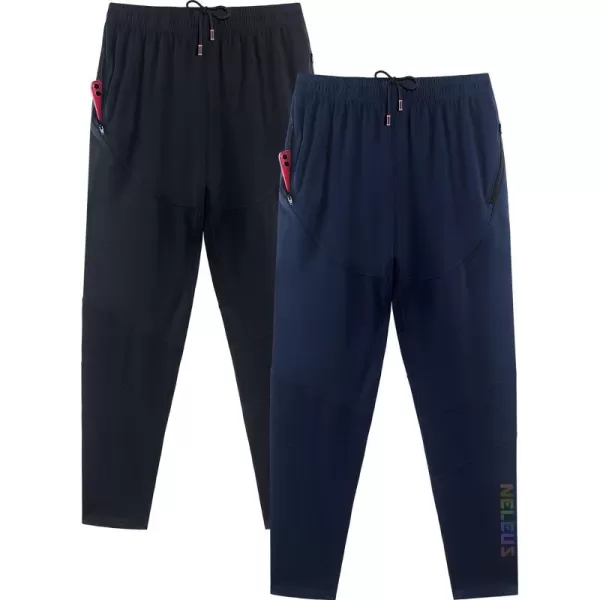 imageNELEUS Mens Workout Athletic Running Tapered Pants7018 BlackNavy Blue 2 Pack