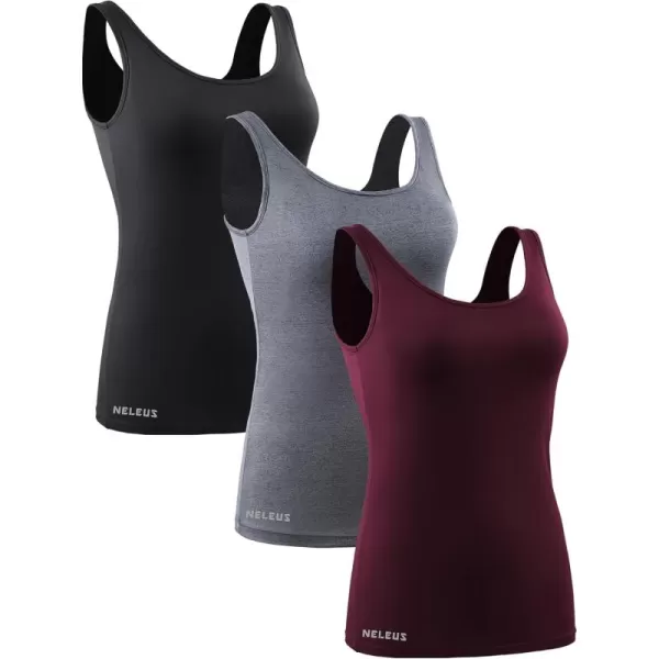 imageNELEUS Womens 3 Pack Compression Tank Top Support Yoga Bra with Cups Athletic Running Shirts8087 BlackGreyRed