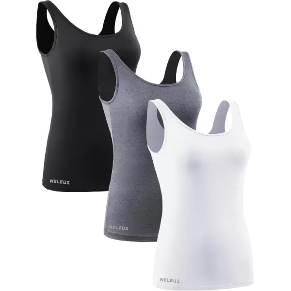 imageNELEUS Womens 3 Pack Compression Tank Top Support Yoga Bra with Cups Athletic Running Shirts8087 BlackGreyWhite