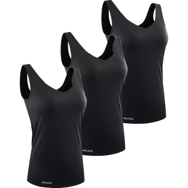 imageNELEUS Womens 3 Pack Compression Tank Top Support Yoga Bra with Cups Athletic Running Shirts8199 BlackBlackBlack