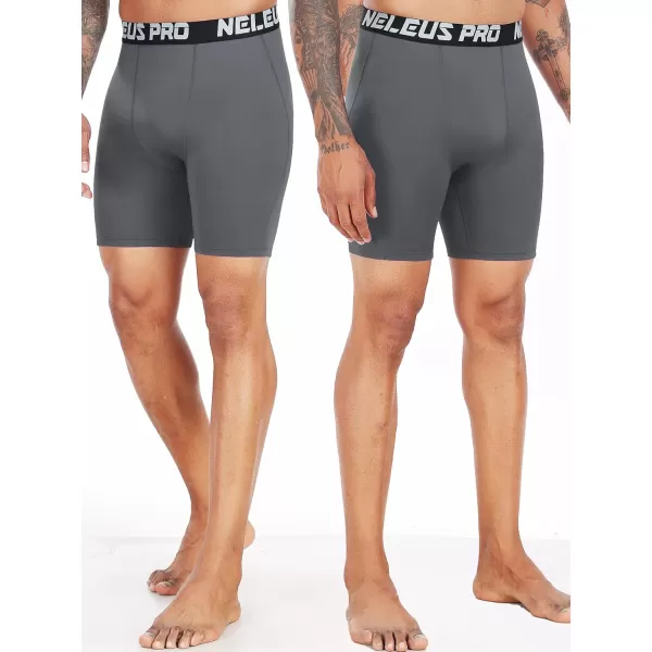 imageNELEUS 3 or 6 Pack Compression Shorts for Men Spandex Sport Shorts Running Athletic Workout Performance Baselayer Underwear6011 Black 3 Pcs grey 3 Pcs
