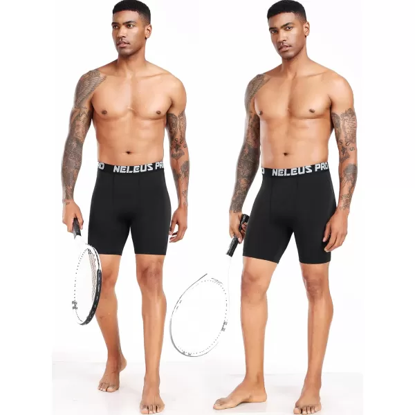 imageNELEUS 3 or 6 Pack Compression Shorts for Men Spandex Sport Shorts Running Athletic Workout Performance Baselayer Underwear6011 Black 3 Pcs navy Blue 3 Pcs