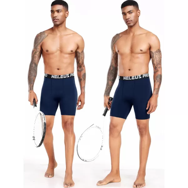 imageNELEUS 3 or 6 Pack Compression Shorts for Men Spandex Sport Shorts Running Athletic Workout Performance Baselayer Underwear6011 Black 3 Pcs navy Blue 3 Pcs