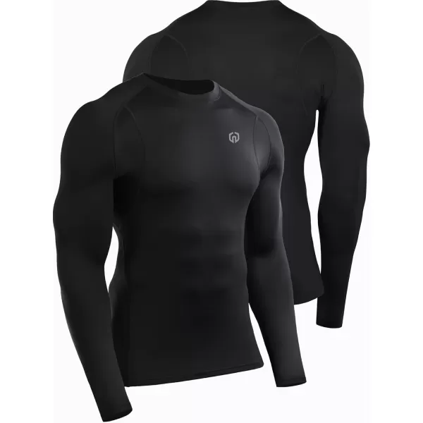 imageNELEUS 4 Pack Mens Workout Long Sleeve Shirts Compression Dry Fit Muscle Tops5009 Crew Neckblack black black black