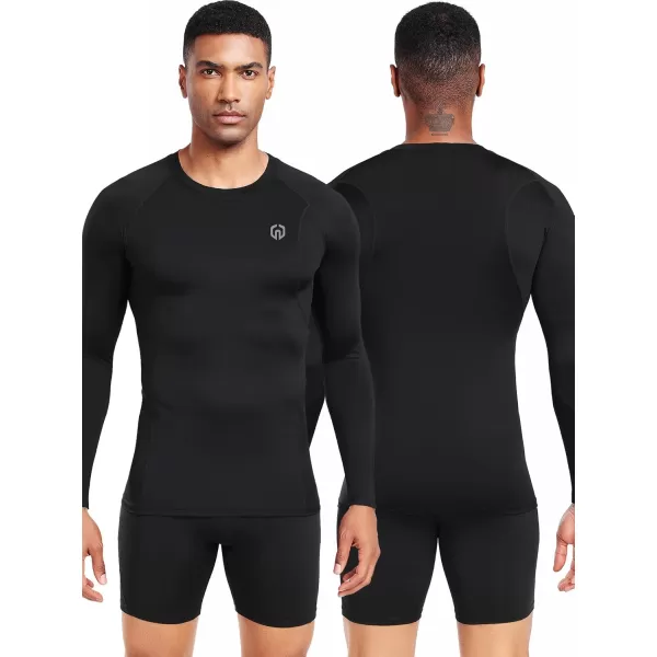 imageNELEUS 4 Pack Mens Workout Long Sleeve Shirts Compression Dry Fit Muscle Tops5009 Crew Neckblack black black black