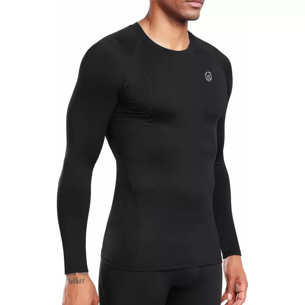 imageNELEUS 4 Pack Mens Workout Long Sleeve Shirts Compression Dry Fit Muscle Tops5009 Crew Neckblack black black black