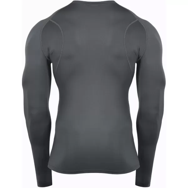 imageNELEUS 4 Pack Mens Workout Long Sleeve Shirts Compression Dry Fit Muscle Tops5009 Crew Neckblack grey navy red