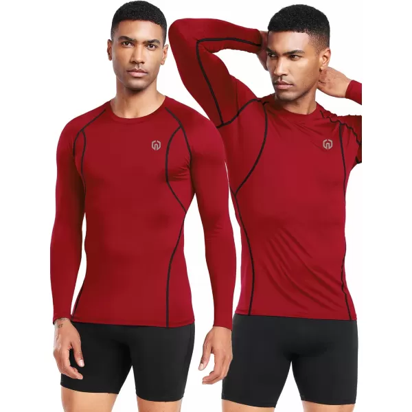 imageNELEUS 4 Pack Mens Workout Long Sleeve Shirts Compression Dry Fit Muscle Tops5009 Crew Neckblack grey navy red