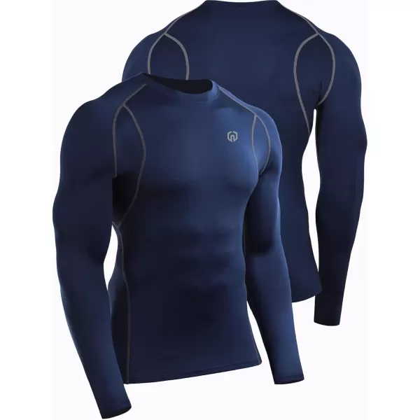 imageNELEUS 4 Pack Mens Workout Long Sleeve Shirts Compression Dry Fit Muscle Tops5009 Crew Neckblack grey navy red