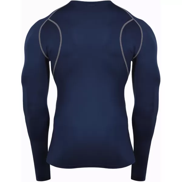 imageNELEUS 4 Pack Mens Workout Long Sleeve Shirts Compression Dry Fit Muscle Tops5009 Crew Neckblack grey navy white