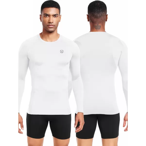 imageNELEUS 4 Pack Mens Workout Long Sleeve Shirts Compression Dry Fit Muscle Tops5009 Crew Neckblack grey navy white