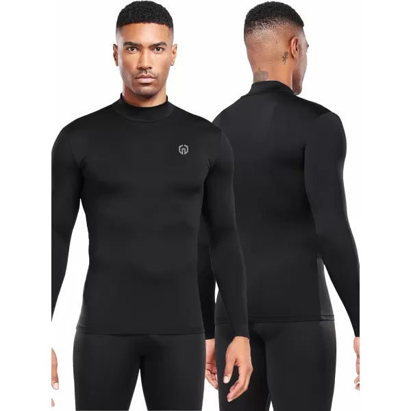 imageNELEUS 4 Pack Mens Workout Long Sleeve Shirts Compression Dry Fit Muscle Tops5024 Mock Neckblack black black black