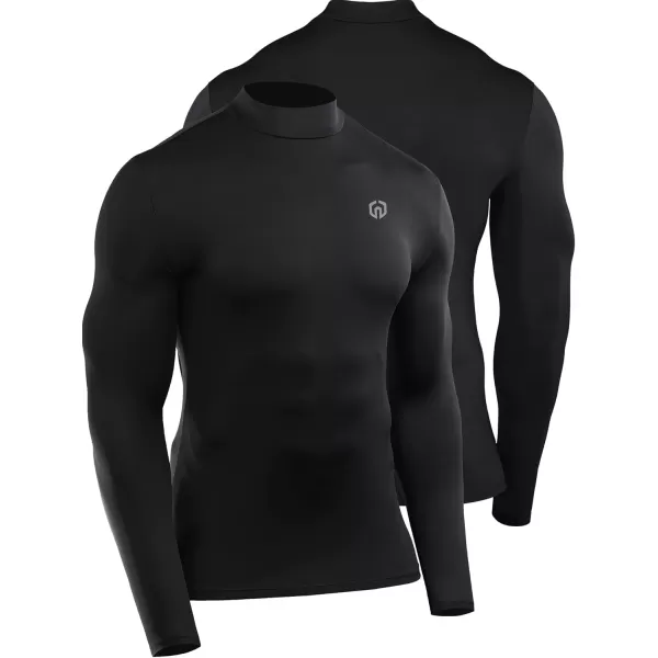 imageNELEUS 4 Pack Mens Workout Long Sleeve Shirts Compression Dry Fit Muscle Tops5024 Mock Neckblack black black black