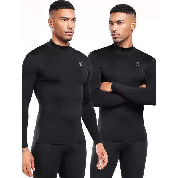 imageNELEUS 4 Pack Mens Workout Long Sleeve Shirts Compression Dry Fit Muscle Tops5024 Mock Neckblack black black black