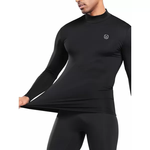 imageNELEUS 4 Pack Mens Workout Long Sleeve Shirts Compression Dry Fit Muscle Tops5024 Mock Neckblack black black black