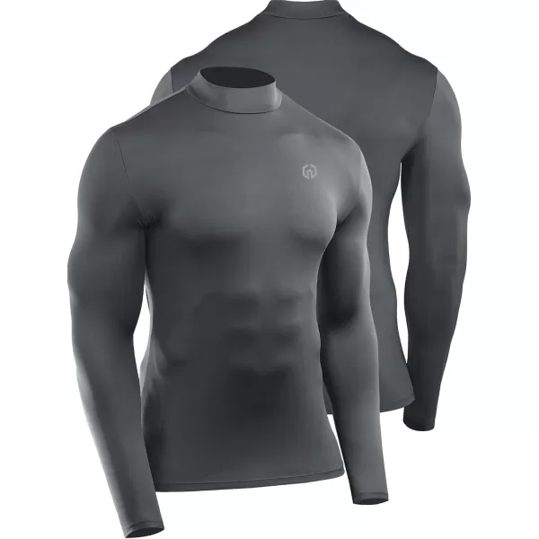 imageNELEUS 4 Pack Mens Workout Long Sleeve Shirts Compression Dry Fit Muscle Tops5024 Mock Neckblack black gery grey