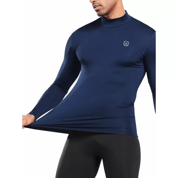 imageNELEUS 4 Pack Mens Workout Long Sleeve Shirts Compression Dry Fit Muscle Tops5024 Mock Neckblack black navy navy