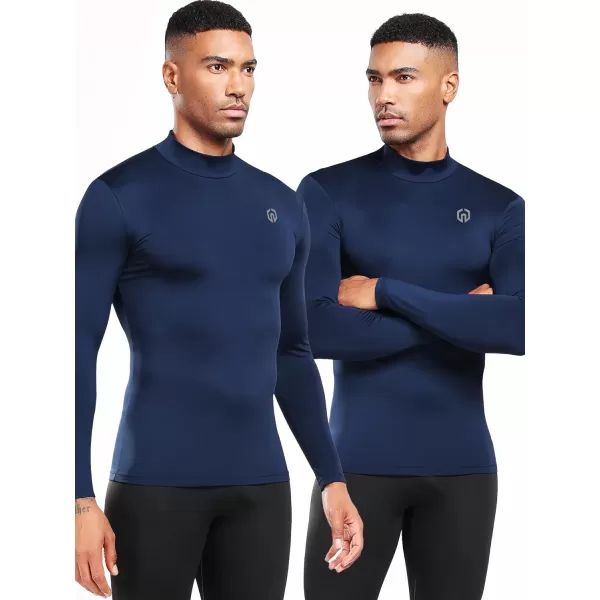 imageNELEUS 4 Pack Mens Workout Long Sleeve Shirts Compression Dry Fit Muscle Tops5024 Mock Neckblack black navy navy