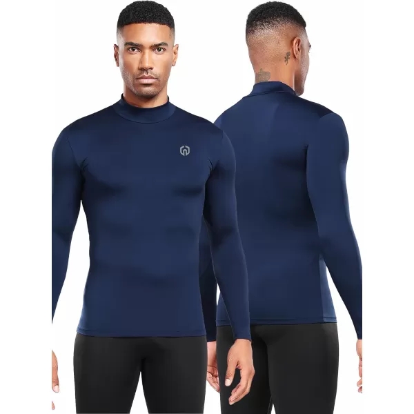 imageNELEUS 4 Pack Mens Workout Long Sleeve Shirts Compression Dry Fit Muscle Tops5024 Mock Neckblack black navy navy