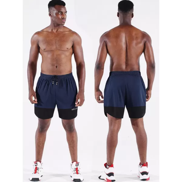 imageNELEUS Mens 2 in 1 Running Shorts with LinerDry Fit Workout Shorts with Pockets6094 BlackNavy Blue 2 Pack