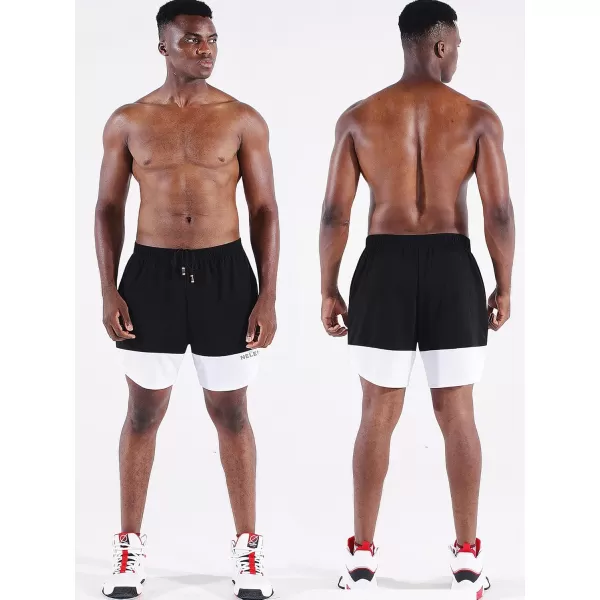 imageNELEUS Mens 2 in 1 Running Shorts with LinerDry Fit Workout Shorts with Pockets6094 BlackWhite 2 Pack