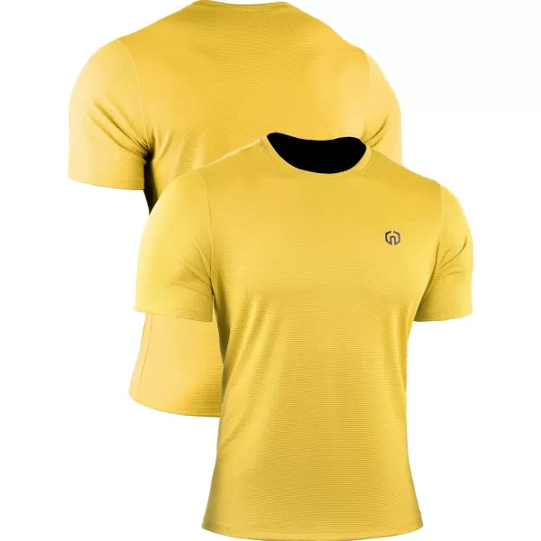 imageNELEUS Mens Dry Fit Athletic Running Shirt508 YellowNavyBlue 3 Pack