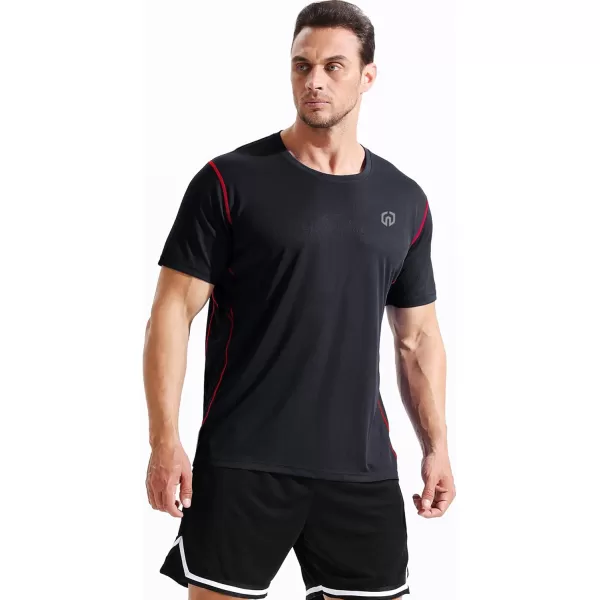 imageNELEUS Mens Dry Fit Athletic Running ShirtZ027 BlackBlueRed 3 Pack