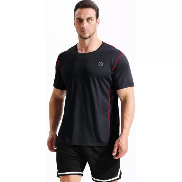 imageNELEUS Mens Dry Fit Athletic Running ShirtZ027 BlackBlueRed 3 Pack