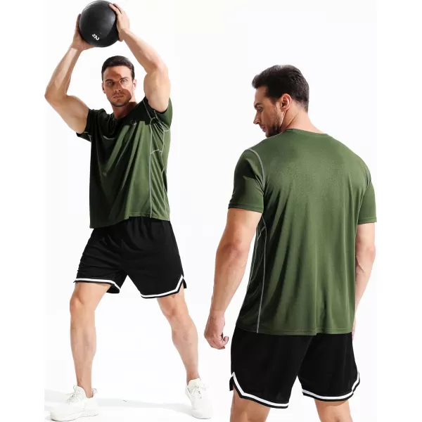 imageNELEUS Mens Dry Fit Athletic Running ShirtZ027 BlackGreyOlive Green 3 Pack