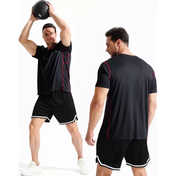 imageNELEUS Mens Dry Fit Athletic Running ShirtZ027 BlackGreyRed 3 Pack