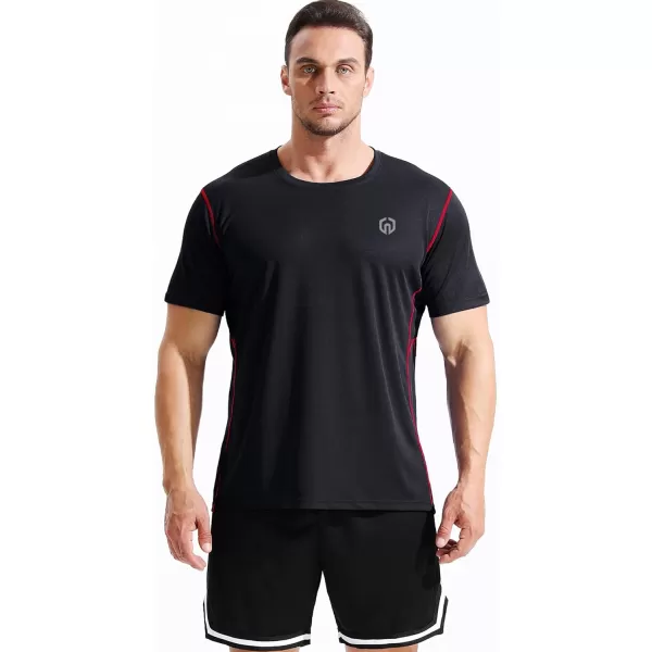 imageNELEUS Mens Dry Fit Athletic Running ShirtZ027 BlackGreyRed 3 Pack