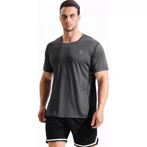 imageNELEUS Mens Dry Fit Athletic Running ShirtZ027 BlackGreyRed 3 Pack