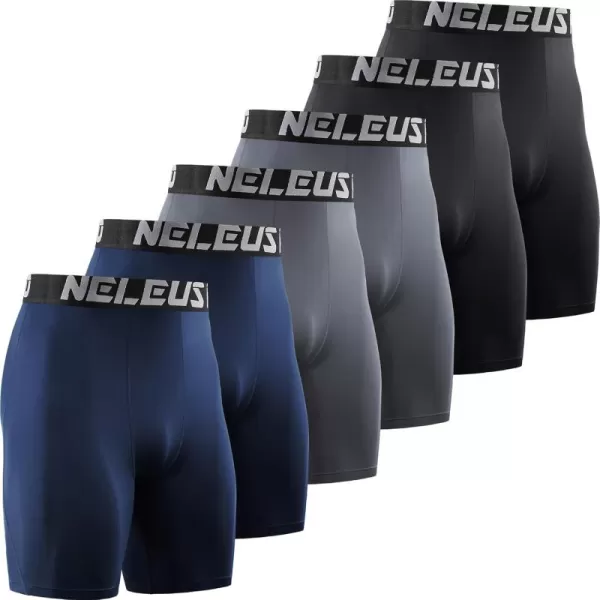 imageNELEUS 3 or 6 Pack Compression Shorts for Men Spandex Sport Shorts Running Athletic Workout Performance Baselayer Underwear6011 Black 2pcs grey2pcs navy Blue 2 Pcs