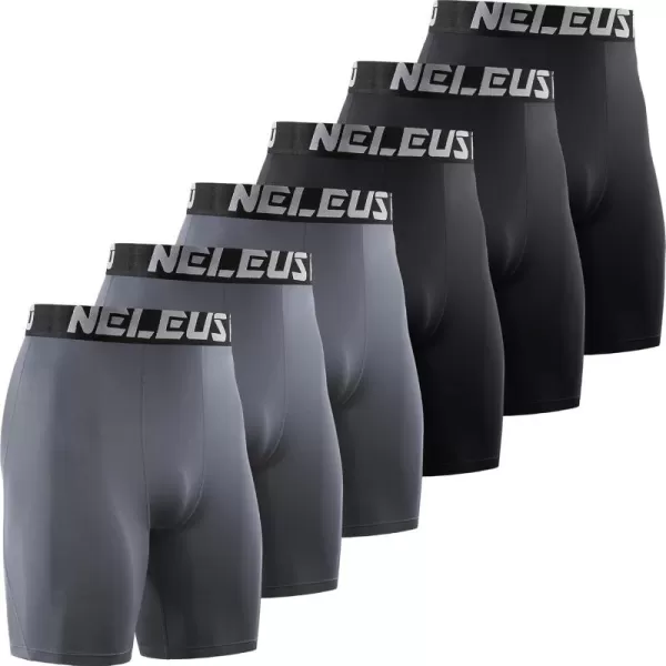 imageNELEUS 3 or 6 Pack Compression Shorts for Men Spandex Sport Shorts Running Athletic Workout Performance Baselayer Underwear6011 Black 3 Pcs grey 3 Pcs