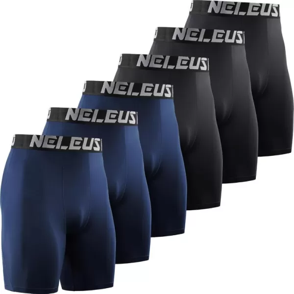 imageNELEUS 3 or 6 Pack Compression Shorts for Men Spandex Sport Shorts Running Athletic Workout Performance Baselayer Underwear6011 Black 3 Pcs navy Blue 3 Pcs