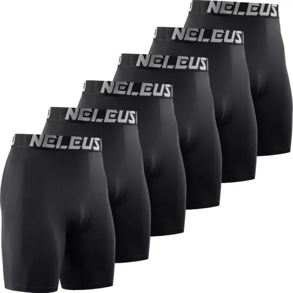 imageNELEUS 3 or 6 Pack Compression Shorts for Men Spandex Sport Shorts Running Athletic Workout Performance Baselayer Underwear6011 Black 6 Pcs