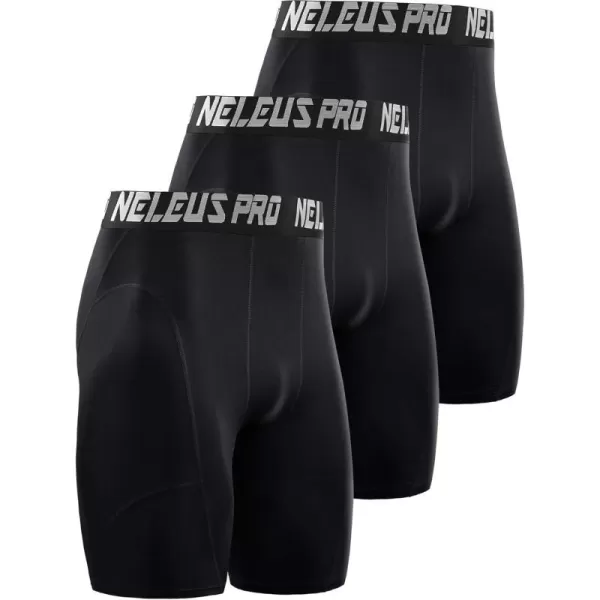 imageNELEUS 3 or 6 Pack Compression Shorts for Men Spandex Sport Shorts Running Athletic Workout Performance Baselayer Underwear6065 BlackBlackBlack 3 Pack