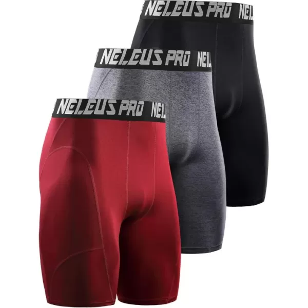 imageNELEUS 3 or 6 Pack Compression Shorts for Men Spandex Sport Shorts Running Athletic Workout Performance Baselayer Underwear6065 BlackGreyRed 3 Pack