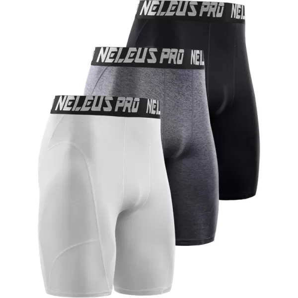 imageNELEUS 3 or 6 Pack Compression Shorts for Men Spandex Sport Shorts Running Athletic Workout Performance Baselayer Underwear6065 BlackGreyWhite 3 Pack