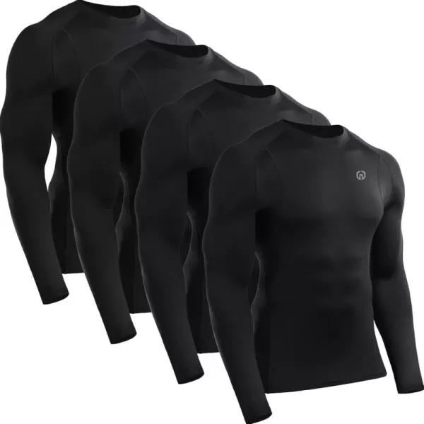 imageNELEUS 4 Pack Mens Workout Long Sleeve Shirts Compression Dry Fit Muscle Tops5009 Crew Neckblack black black black